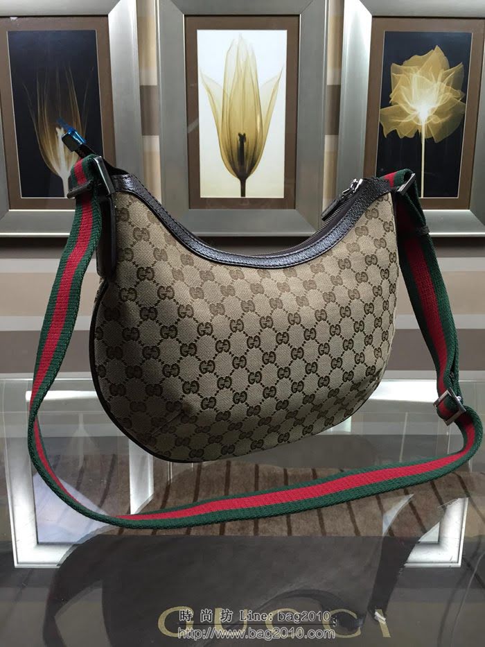 GUCCI 古馳女包 新款 181092 女士經典時尚雙G布配皮 單肩斜挎包 休閒包 古奇月亮包